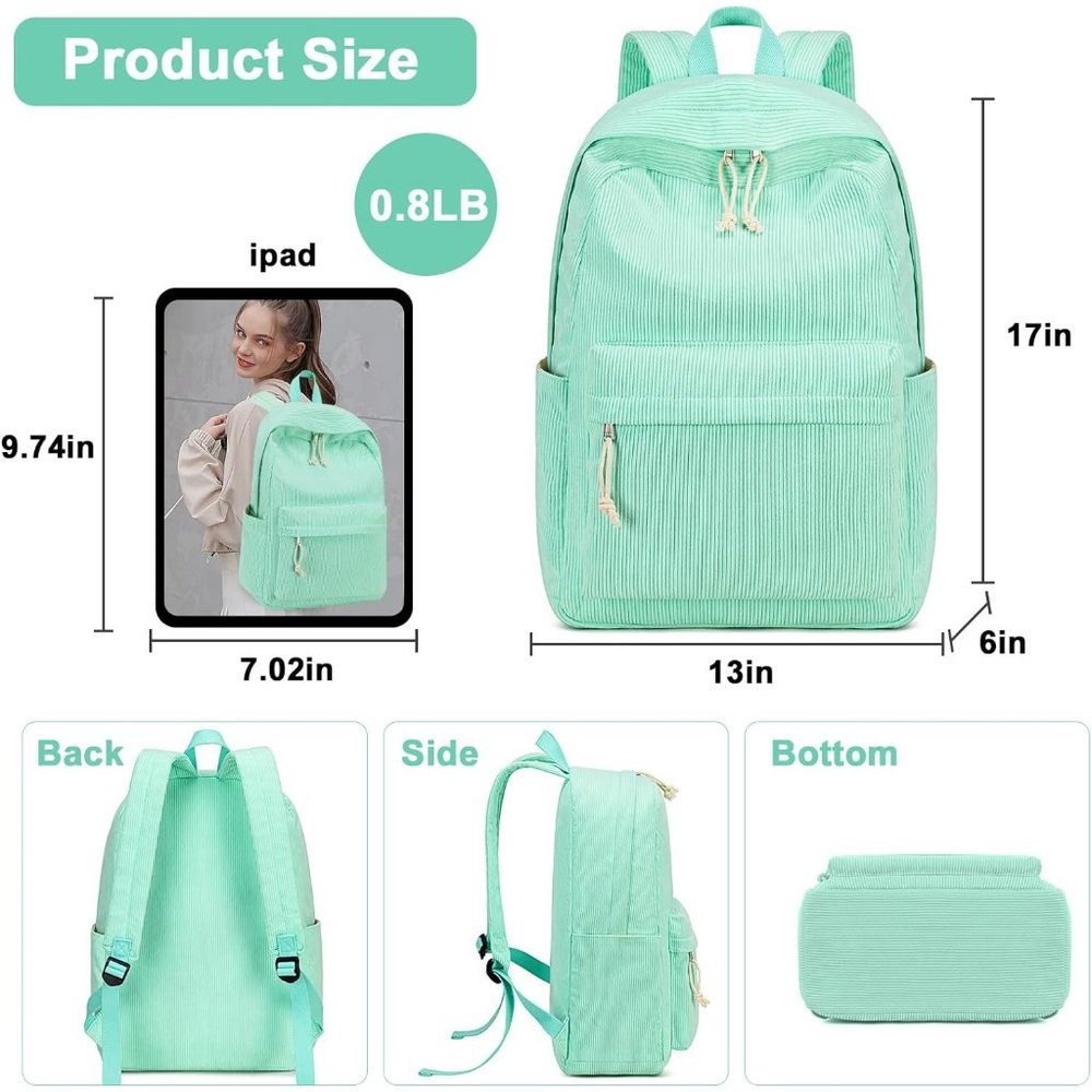 17'' Women Large Lightweight Laptop Casual High Corduroy School Bag - Picture 5 of 8
